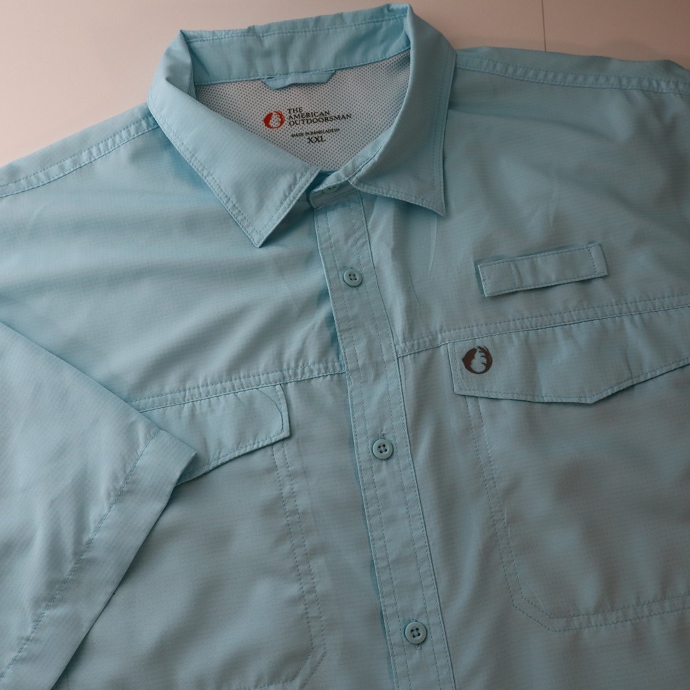 The American Outdoorsman Fishing Shirt Mens XXL Blue Vented Short Sleeve